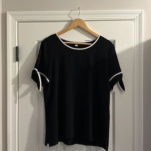 Spense Tie Sleeve Black & White Semi-Sheer Blouse